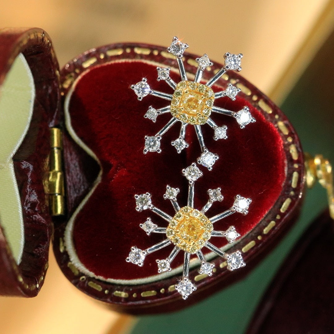 14k Gold 0.80 Ctw Natural Yellow Diamond & Diamond Earrings - 4