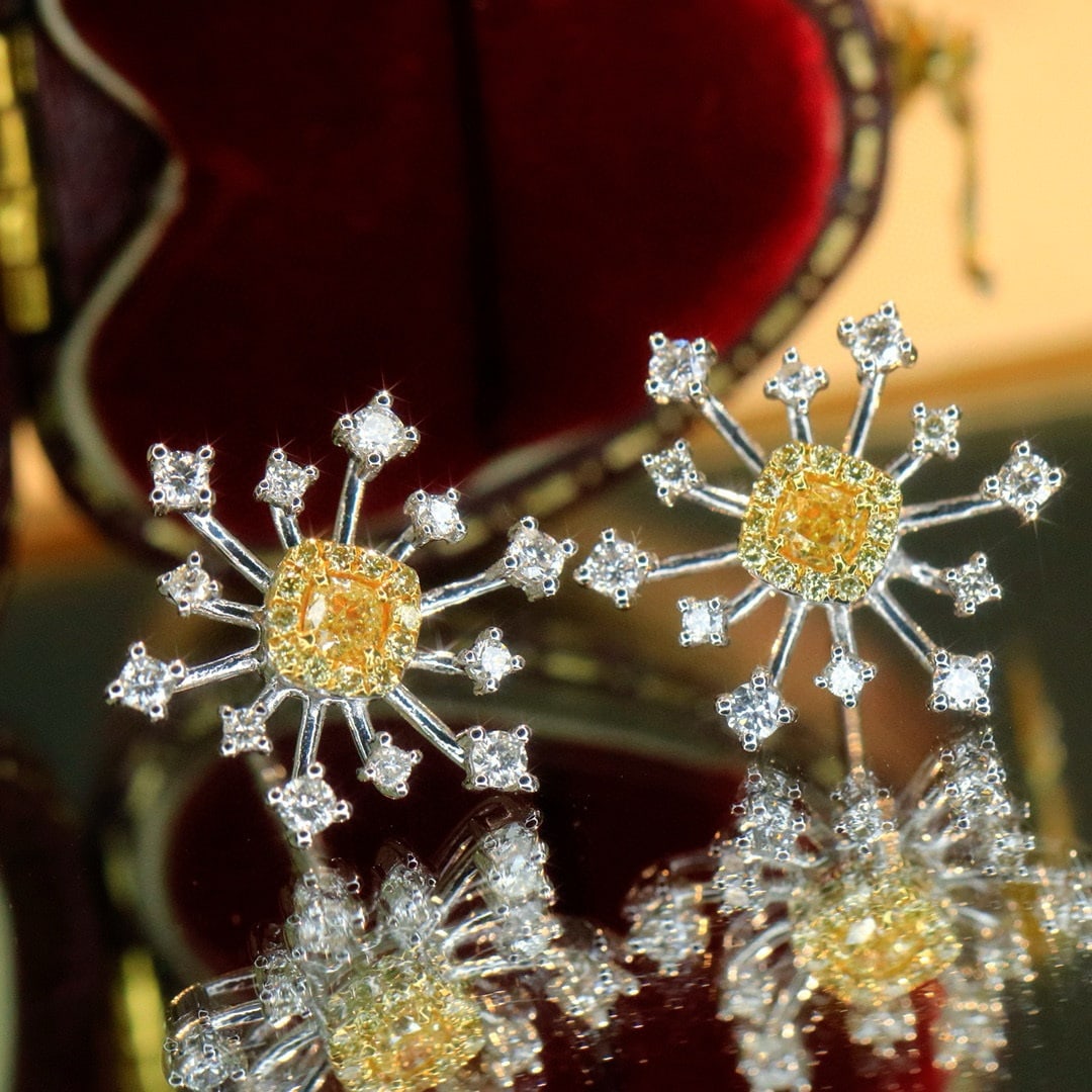 14k Gold 0.80 Ctw Natural Yellow Diamond & Diamond Earrings - 5