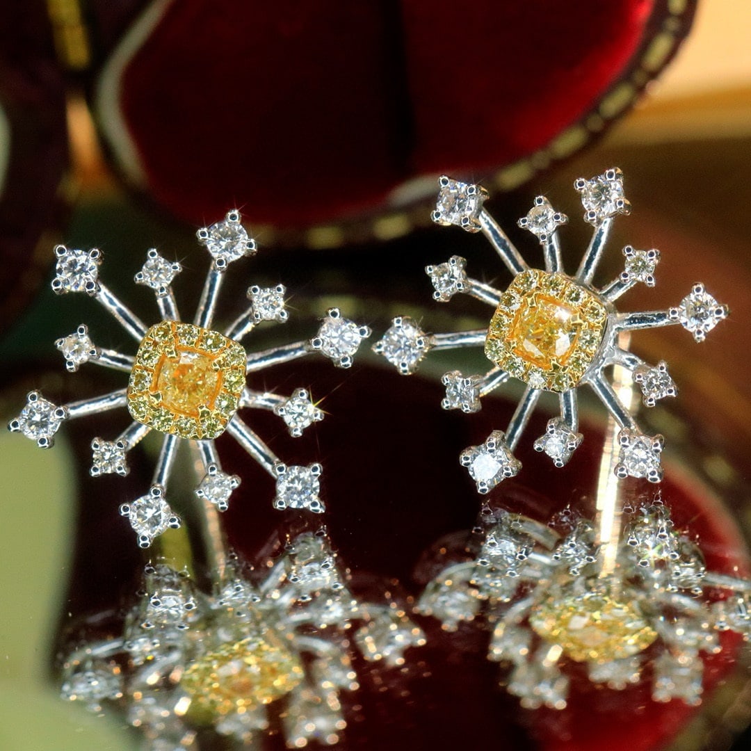 14k Gold 0.80 Ctw Natural Yellow Diamond & Diamond Earrings - 6