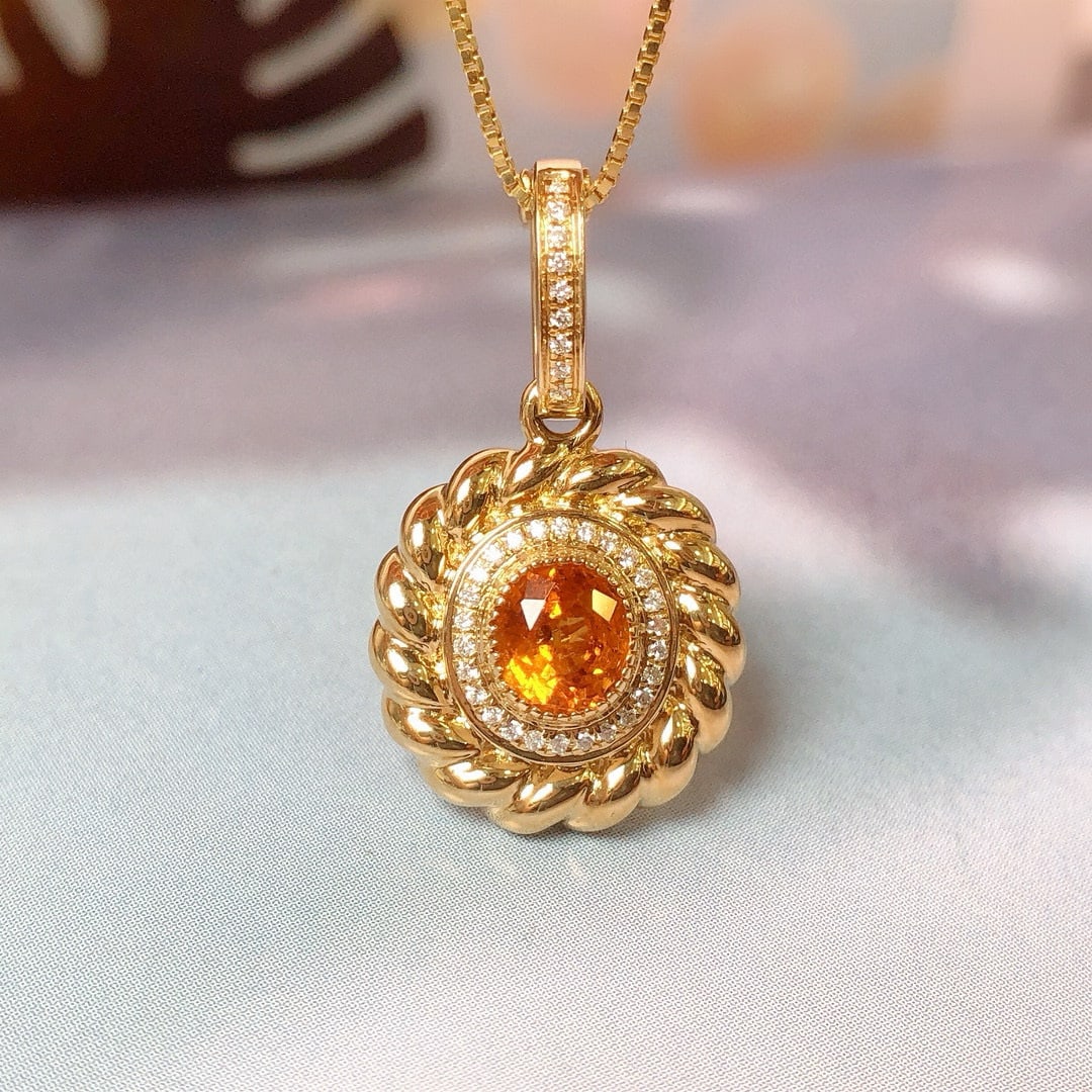 14k Gold 0.80 Ctw Natural Spessartine & Diamond Pendant( Without Chain ) - 5