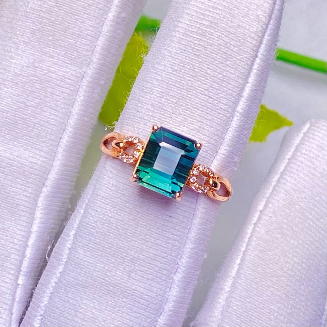 14k Gold 1.96 Ct Natural Tourmaline & Diamond Ring - 6