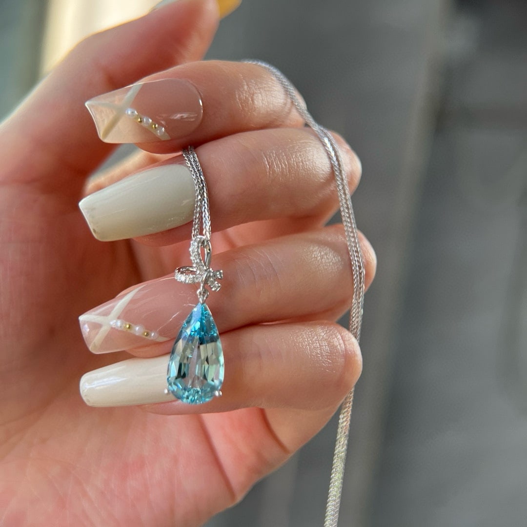 14k Gold 4.01 Ctw Natural Aquamarine & Diamond Pendant( Without Chain ) - 4