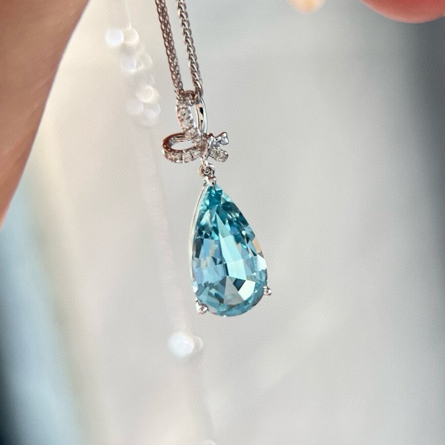 14k Gold 4.01 Ctw Natural Aquamarine & Diamond Pendant( Without Chain ) - 5