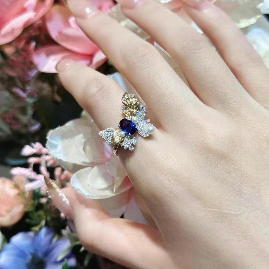 14k Gold 1.37 Ctw Natural Sapphire & Diamond Ring - 6