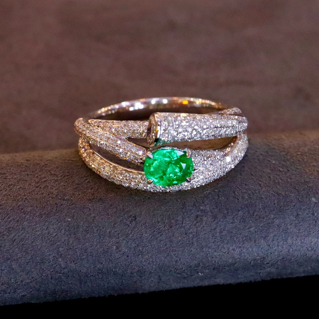 14k Gold 1.16 Ctw Vivid Green Natural Emerald & Diamond Ring - 2