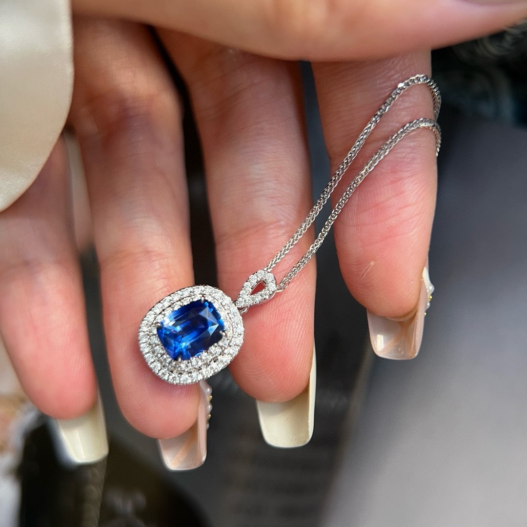 14k Gold 2.11 Ctw Natural Sapphire & Diamond Pendant( Without Chain ) - 4