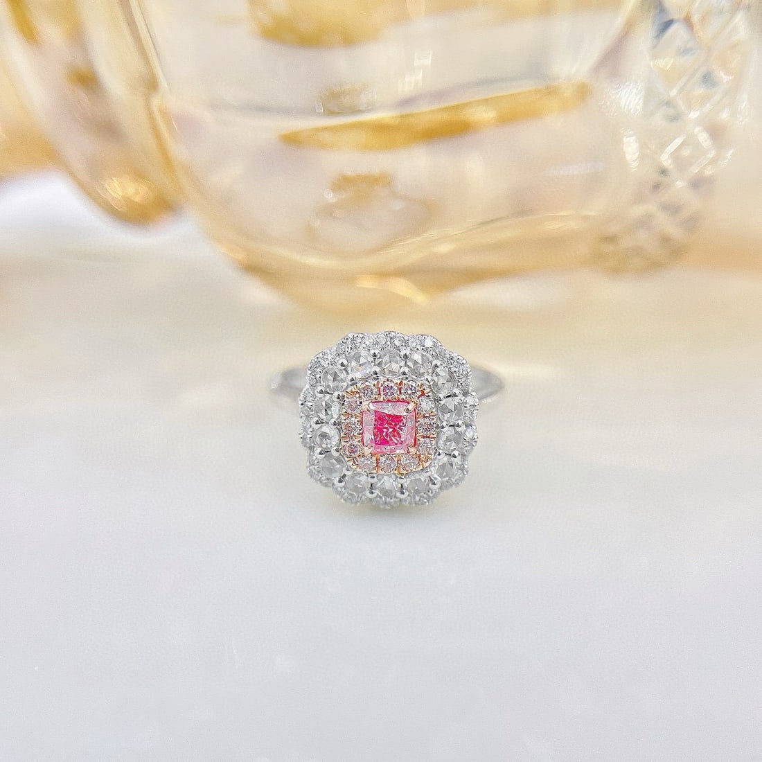 14k Gold 0.66 Ctw Natural Pink Diamond & Diamond Ring/pendant( Without Chain ): Ref:230946322 // gold content:14k gold // ring size:7. 25us // // main gemstone:pink diamond // shape:cushion // carat weight:0. 21ct // color:pink // treatment:natural // // adjacent gemstone 2 : dia