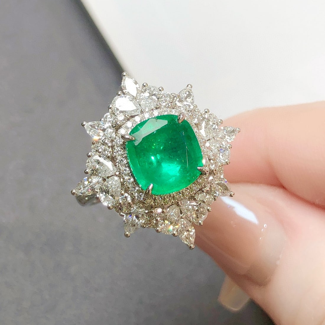 14k Gold 4.15 Ctw Natural Emerald & Lab Grown Diamond Ring/pendant( Without Chain ) - 3