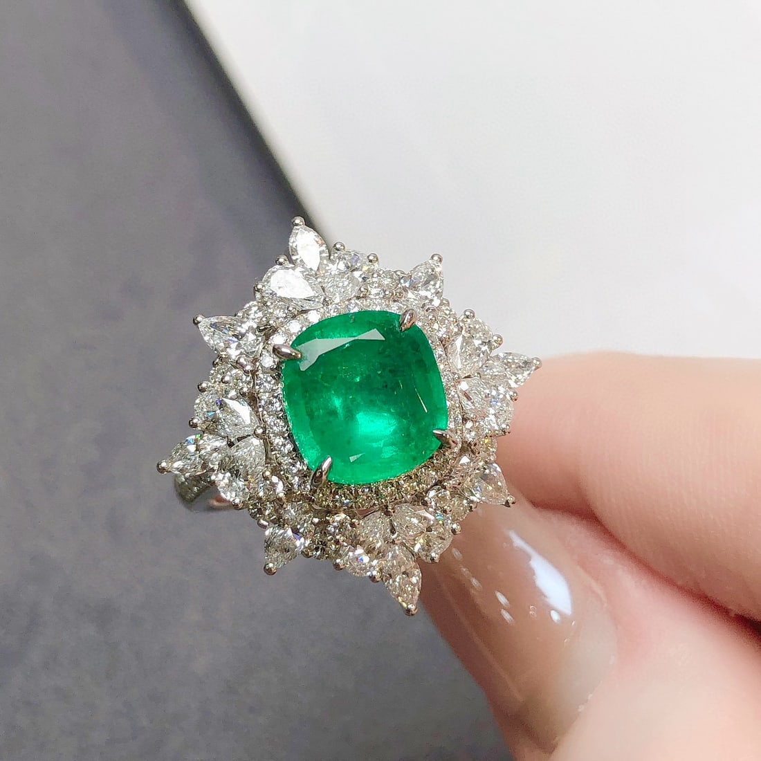 14k Gold 4.15 Ctw Natural Emerald & Lab Grown Diamond Ring/pendant( Without Chain ) - 6