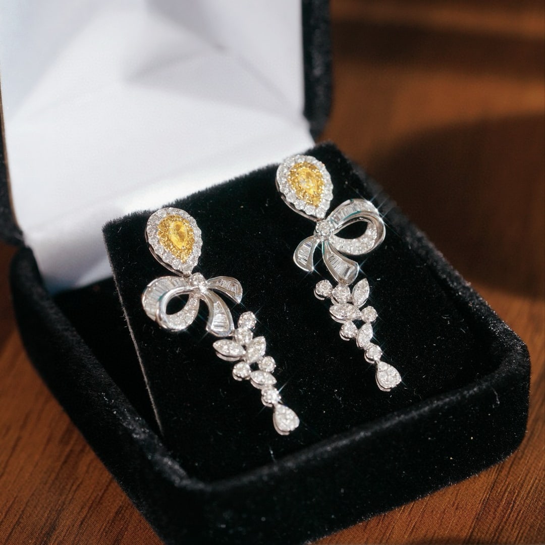 14k Gold 1.20 Ctw Natural Yellow Diamond & Diamond Earrings - 7