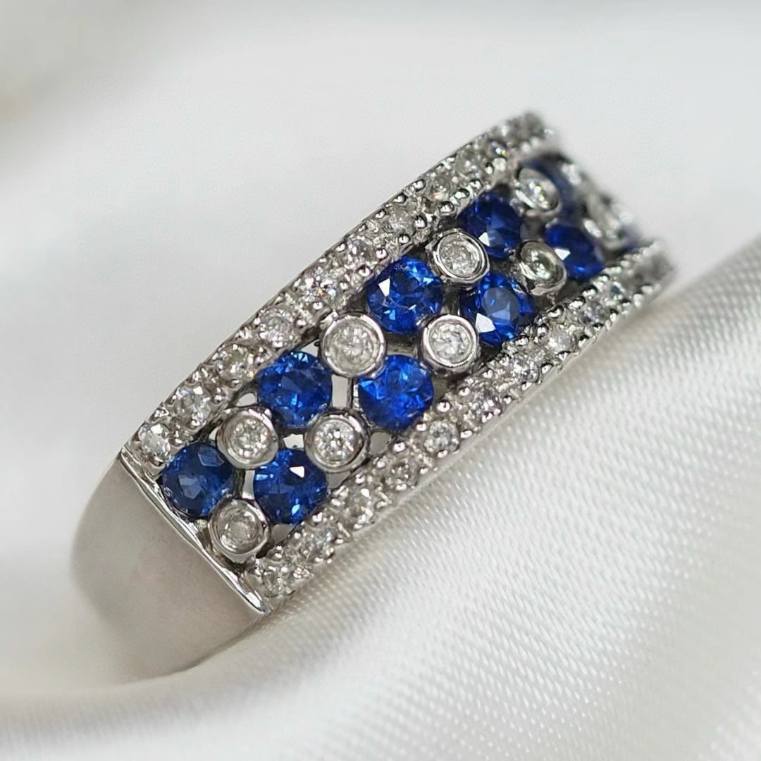 14k Gold 1.05 Ctw Natural Sapphire & Diamond Ring - 6