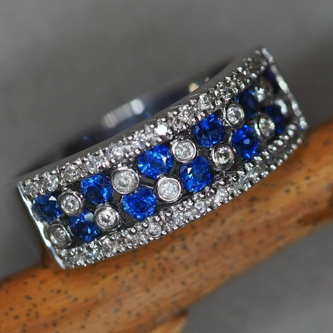 14k Gold 1.05 Ctw Natural Sapphire & Diamond Ring - 7