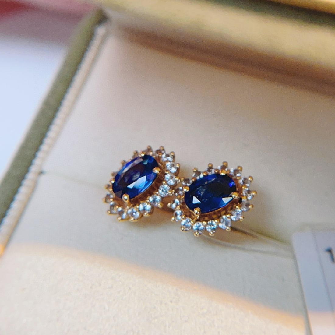 14k Gold 1.22 Ct Natural Sapphire & Sapphire Earrings - 2