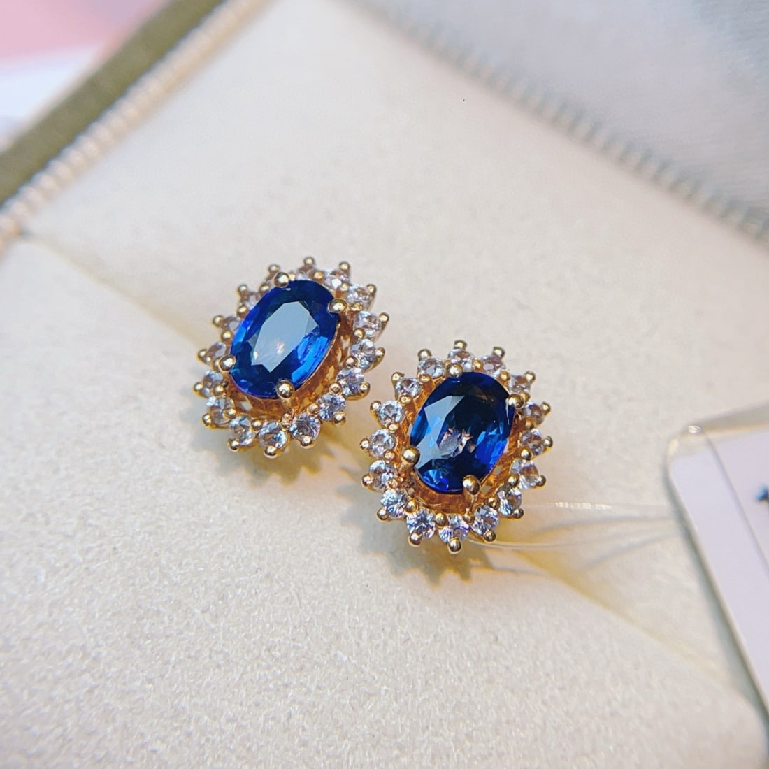 14k Gold 1.22 Ct Natural Sapphire & Sapphire Earrings - 3