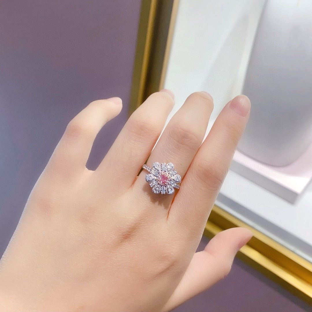 14k Gold 0.98 Ctw Natural Pink Diamond & Diamond Ring - 4