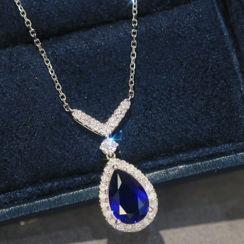 14k Gold 1.63 Ct Natural Sapphire & Diamond Necklace - 2