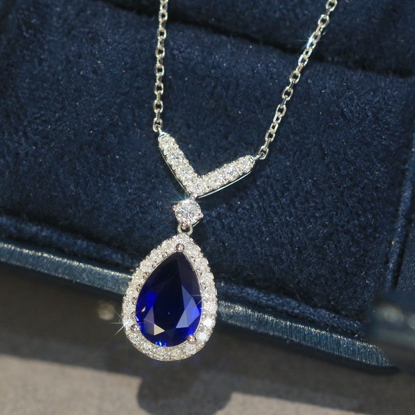 14k Gold 1.63 Ct Natural Sapphire & Diamond Necklace - 3