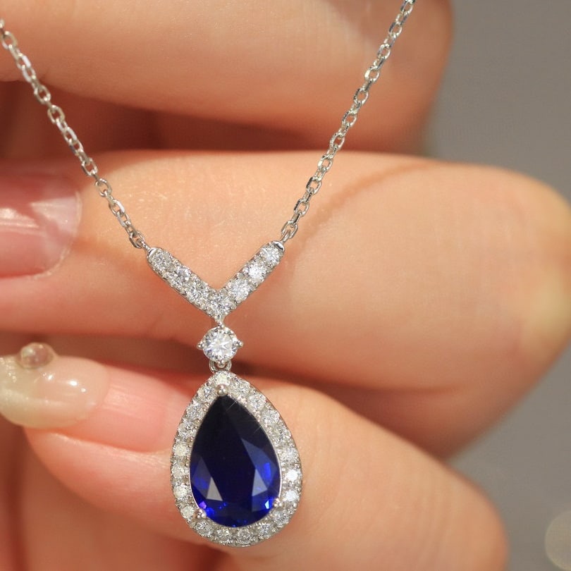 14k Gold 1.63 Ct Natural Sapphire & Diamond Necklace - 4