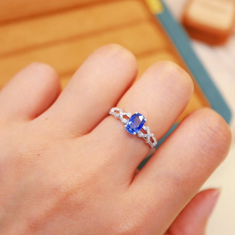 14k Gold 1.44 Ctw Natural Sapphire & Diamond Ring - 6