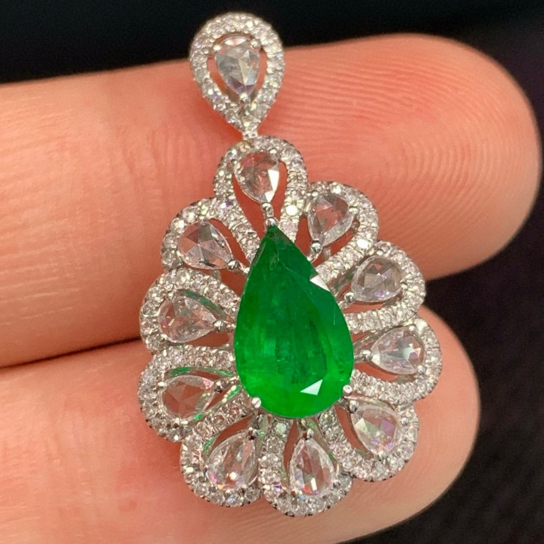 14k Gold 2.53 Ctw Vivid Green Natural Emerald & Diamond Ring/pendant( Without Chain ) - 4