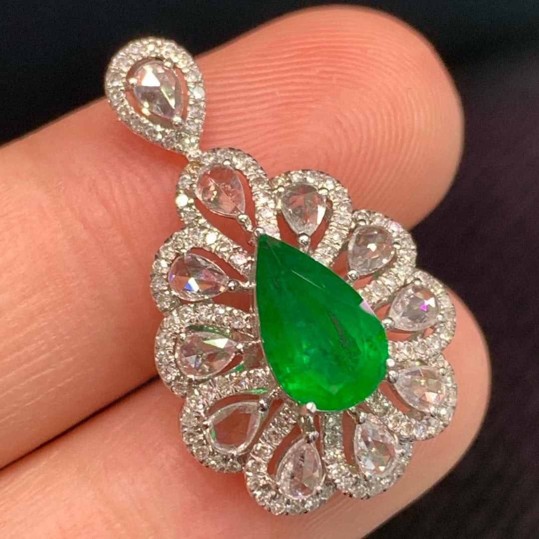 14k Gold 2.53 Ctw Vivid Green Natural Emerald & Diamond Ring/pendant( Without Chain ) - 5