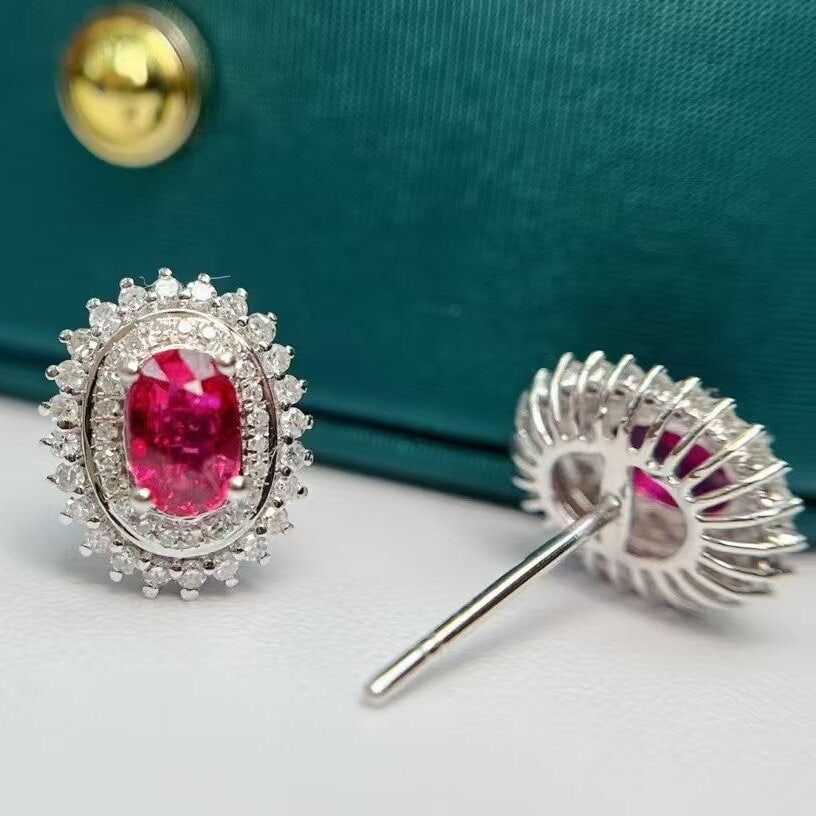 14k Gold 1.1 Ct Natural Ruby & Diamond Earrings - 3