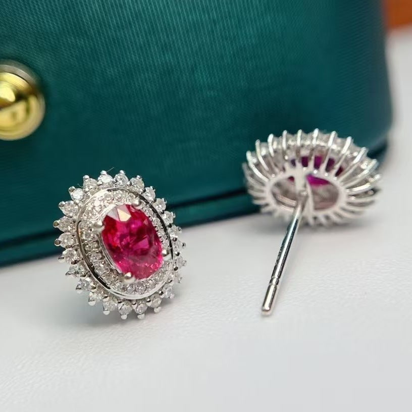 14k Gold 1.1 Ct Natural Ruby & Diamond Earrings - 4