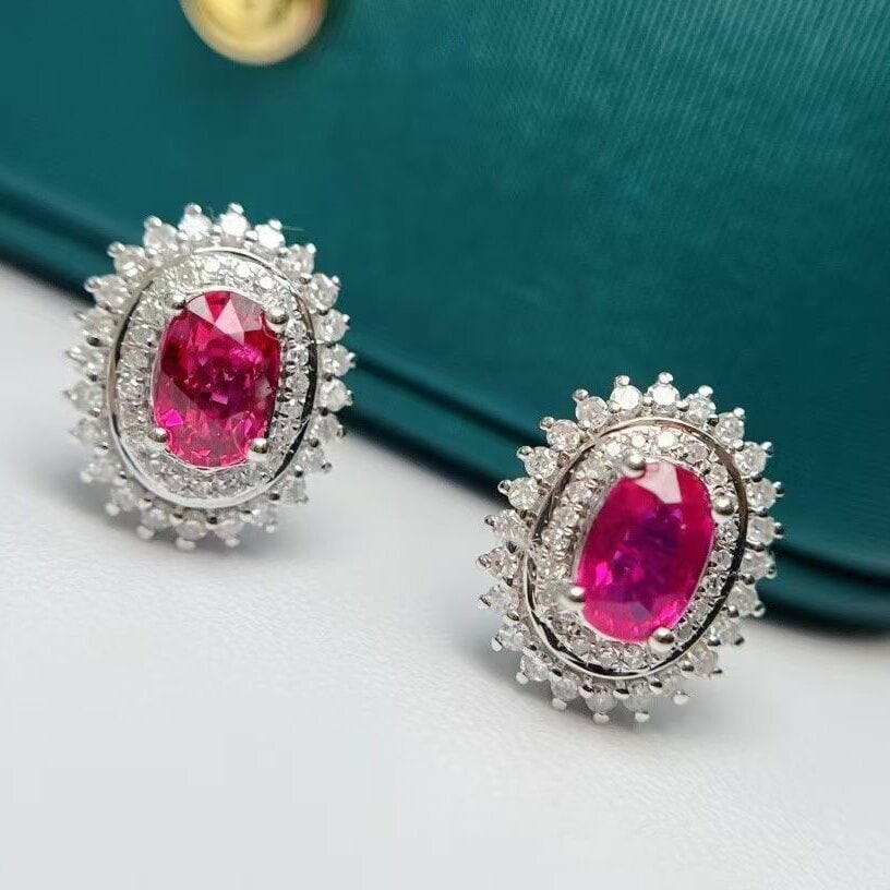 14k Gold 1.1 Ct Natural Ruby & Diamond Earrings - 5