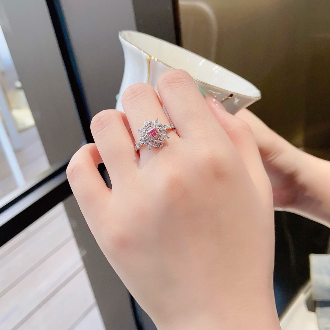 14k Gold 0.62 Ctw Natural Pink Diamond & Diamond Ring - 3