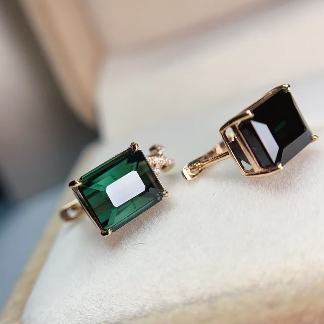 14k Gold 4.6 Ct Natural Tourmaline & Diamond Earrings - 5