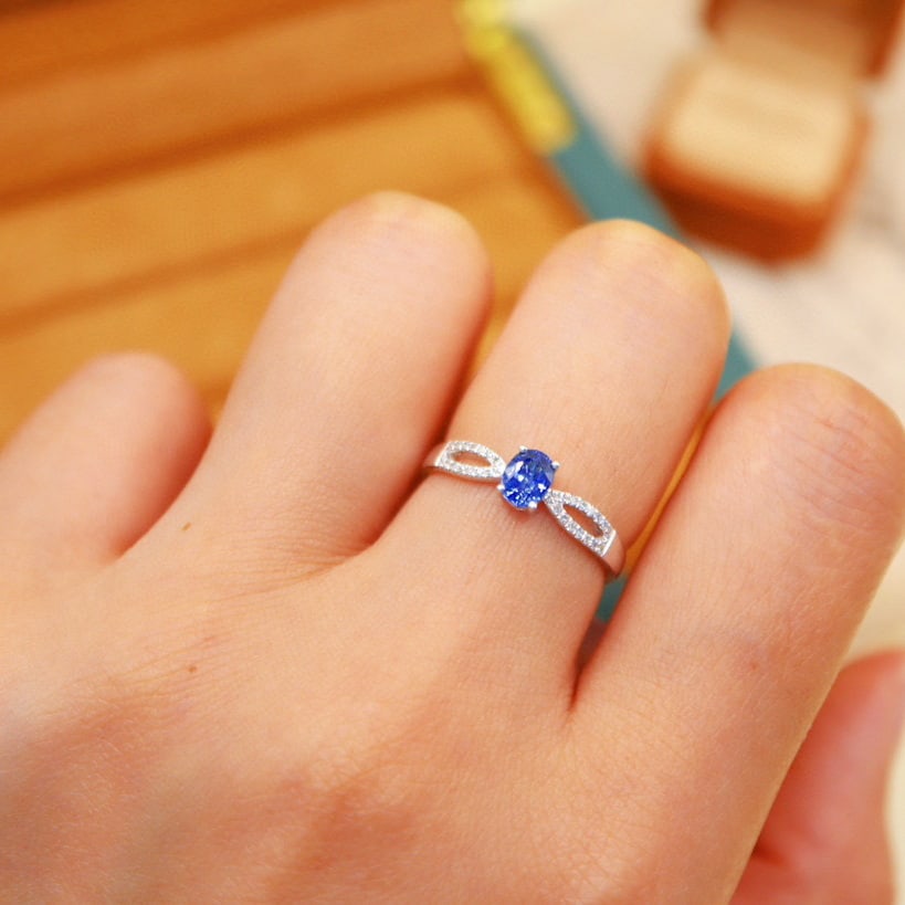 14k Gold 0.64 Ctw Natural Sapphire & Diamond Ring - 6