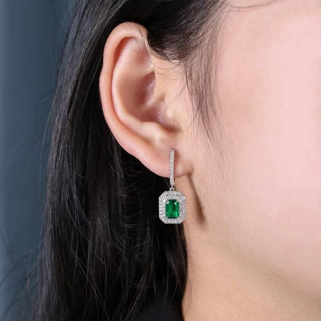 14k Gold 2.61 Ctw Vivid Green Natural Emerald & Diamond Earrings - 3