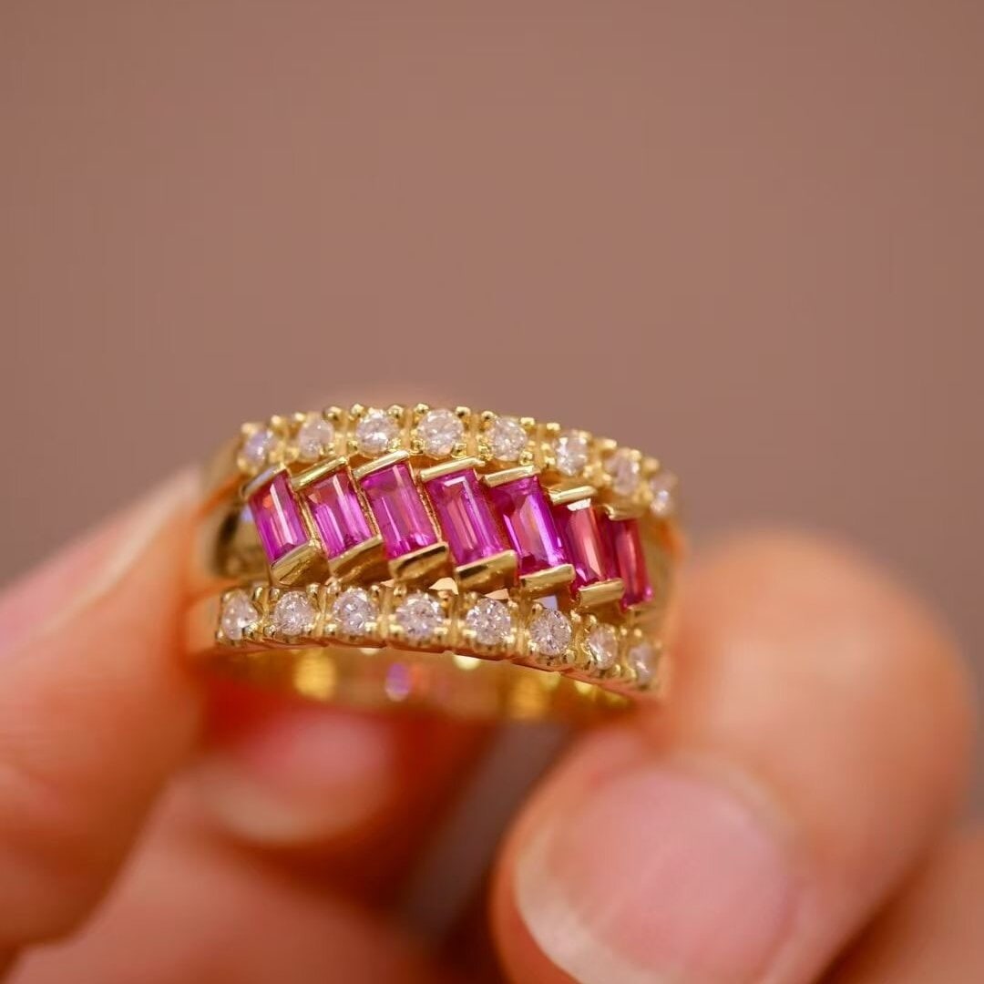 14k Gold 0.96 Ctw Natural Ruby & Diamond Ring - 4