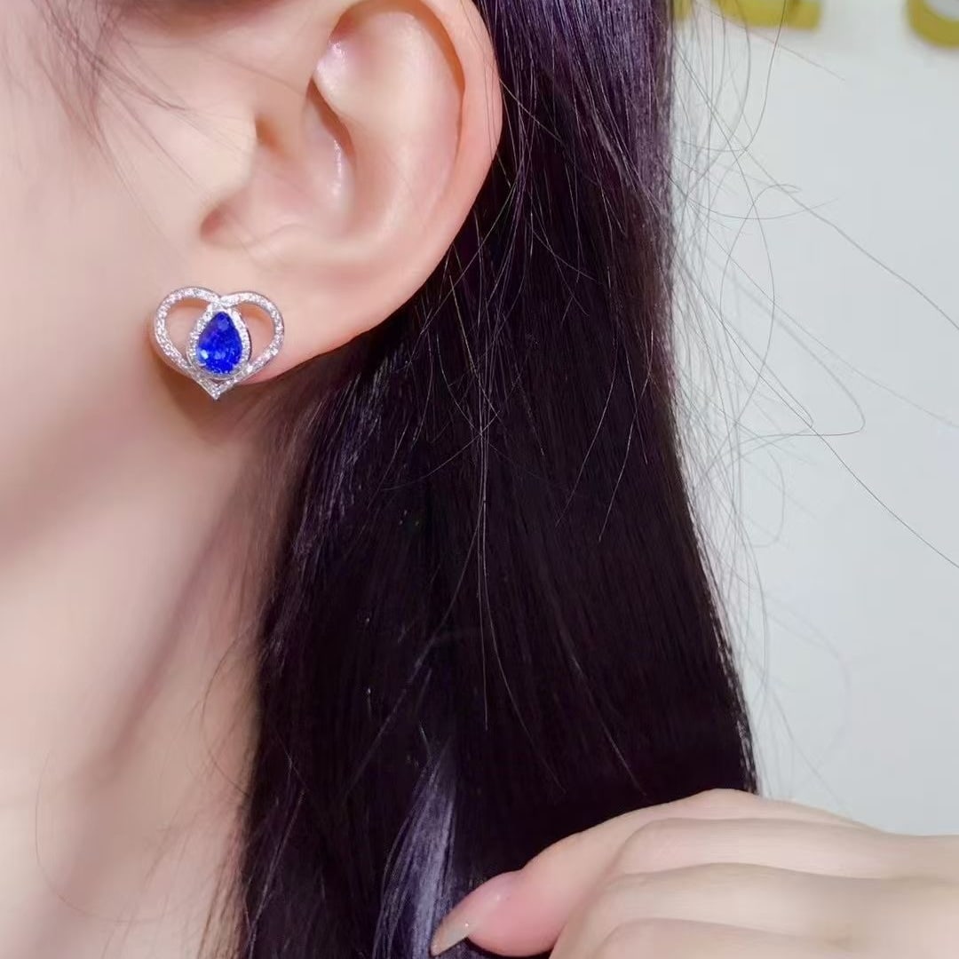 14k Gold 2.61 Ctw Natural Sapphire & Diamond Earrings - 4