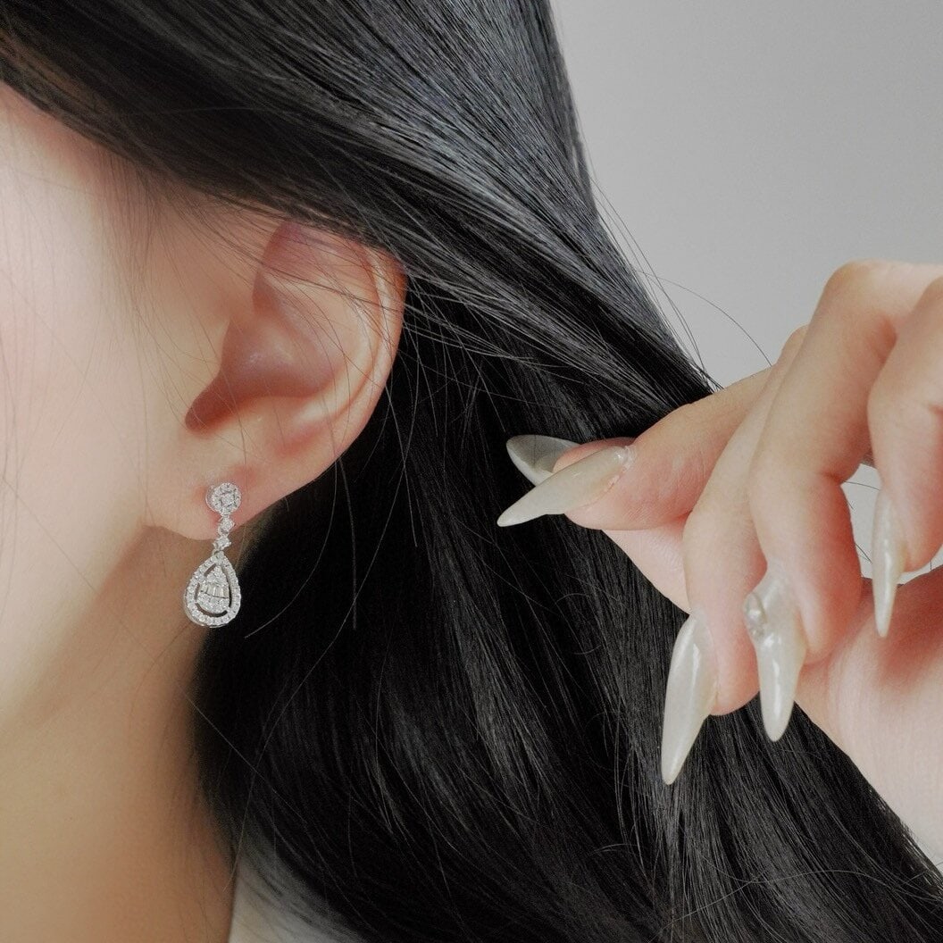 14k Gold 0.80 Ct Natural H Diamond Earrings - 4