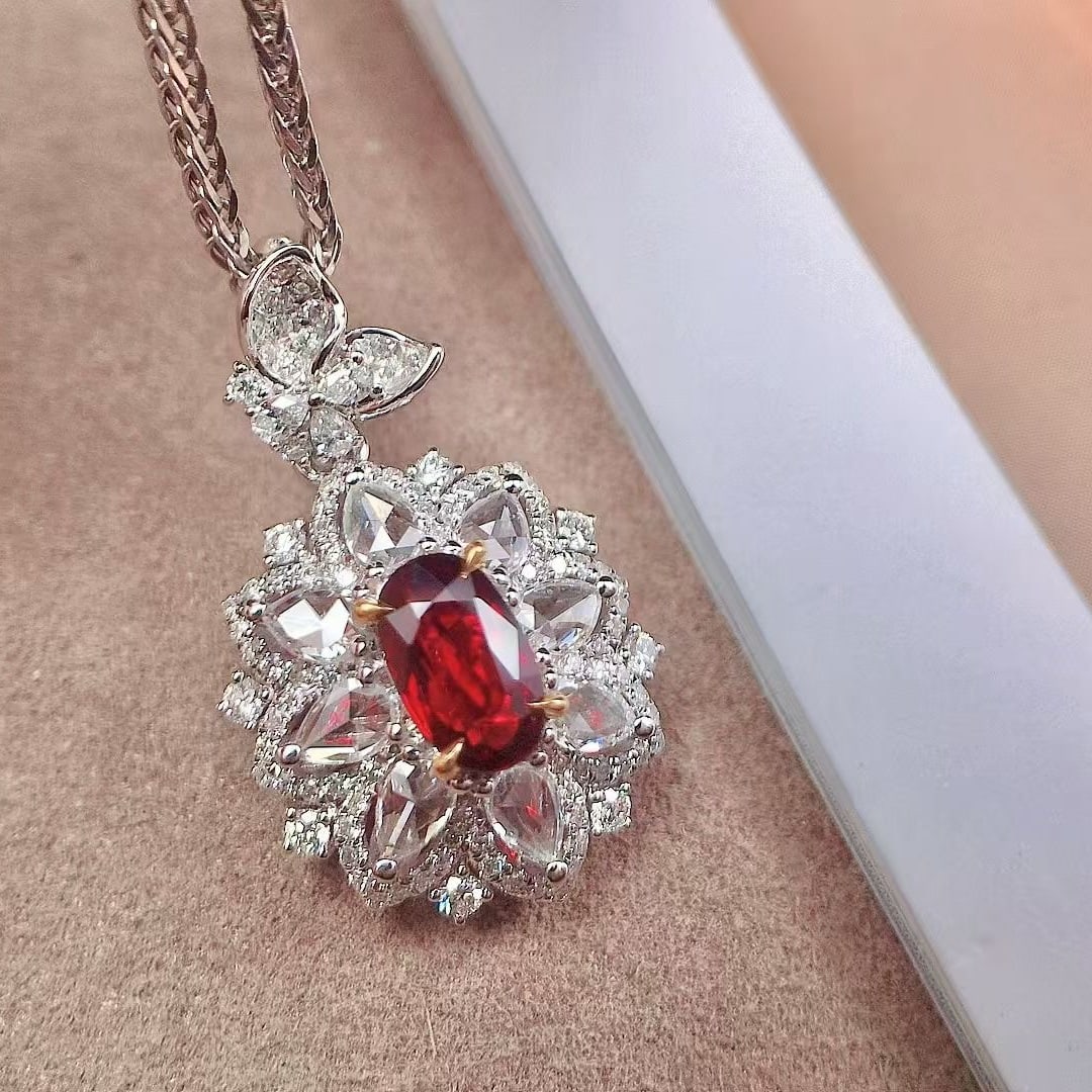 14k Gold 1.90 Ctw Natural Ruby & Diamond Pendant( Without Chain ) - 2