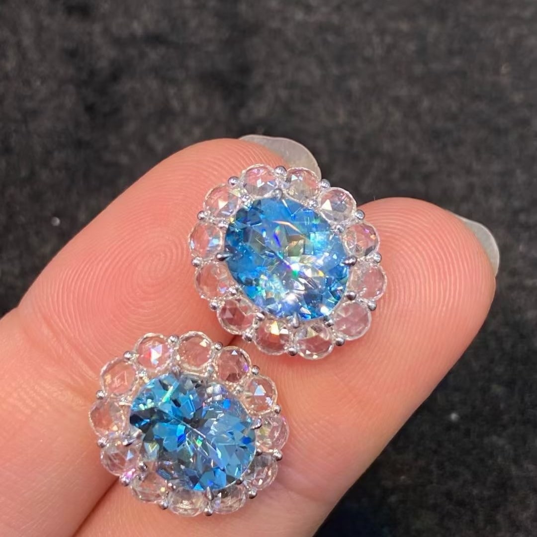 14k Gold 7.02 Ctw Natural Aquamarine & Sapphire Earrings - 3
