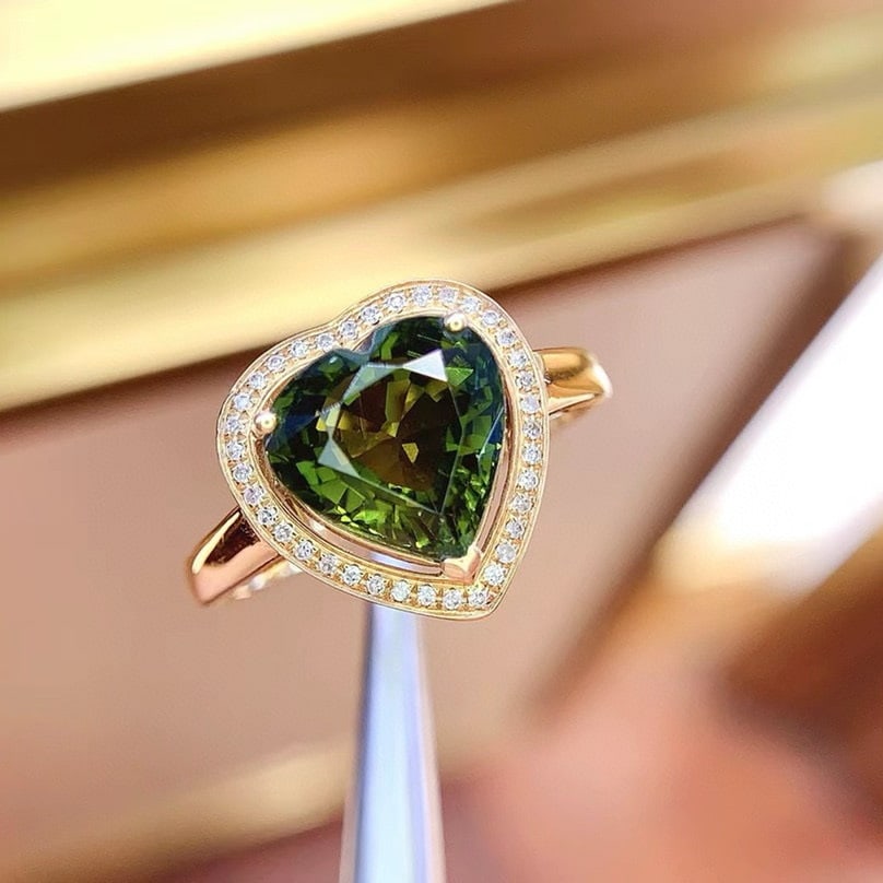 14k Gold 3.5 Ct Natural Tourmaline & Diamond Ring - 4