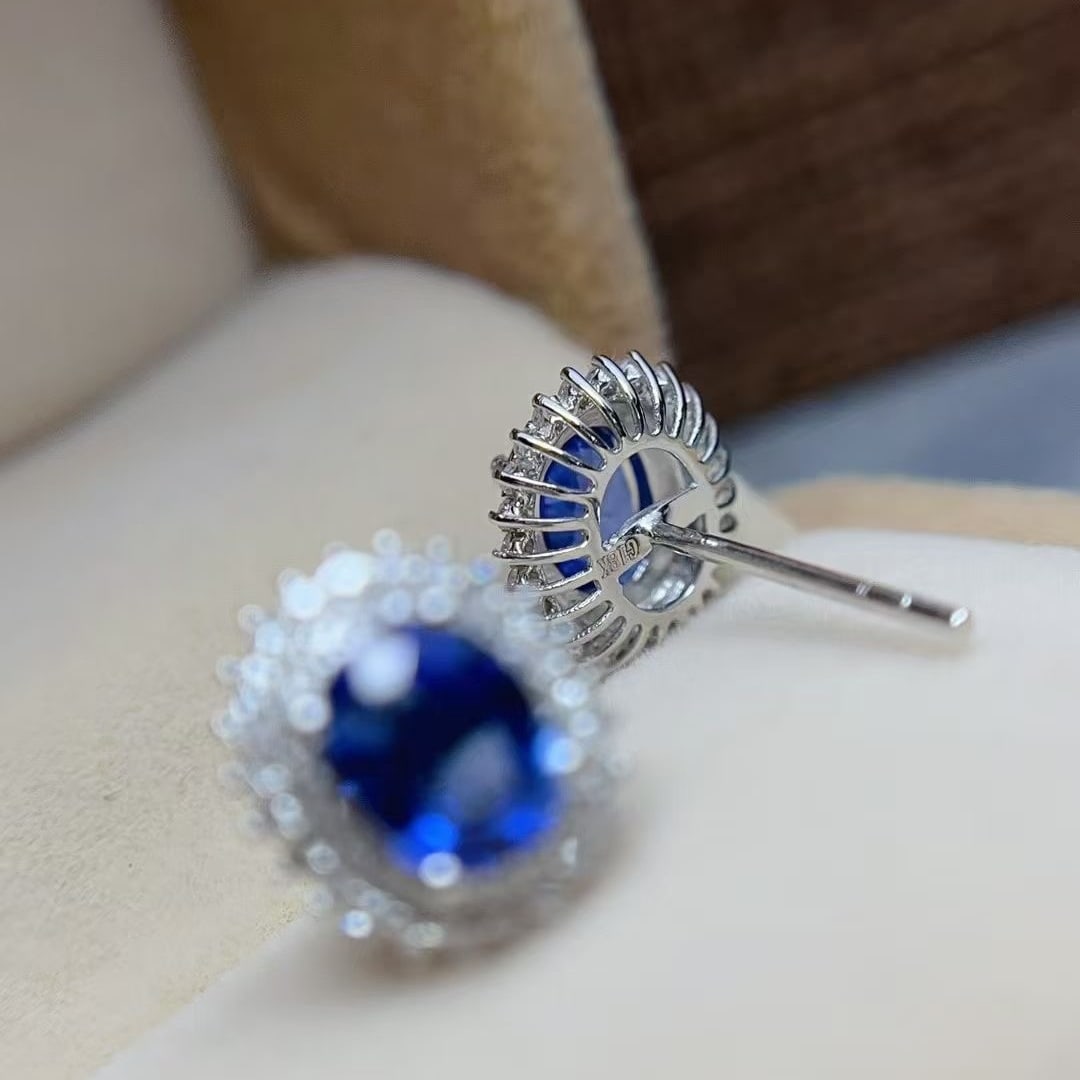 14k Gold 1.88 Ct Natural Sapphire & Diamond Earrings - 4