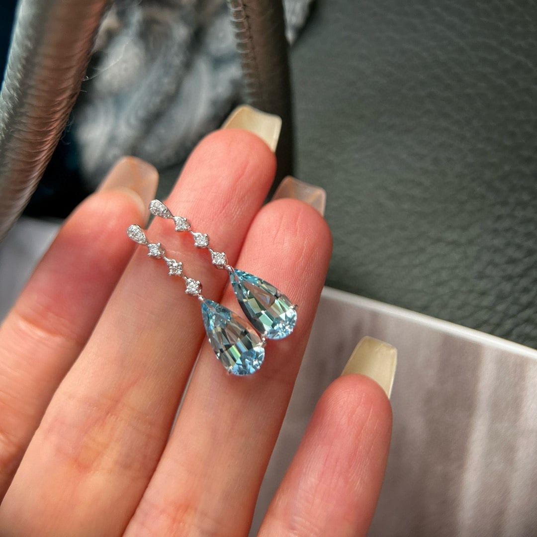 14k Gold 2.63 Ctw Natural Aquamarine & Lab Grown Diamond Earrings - 2