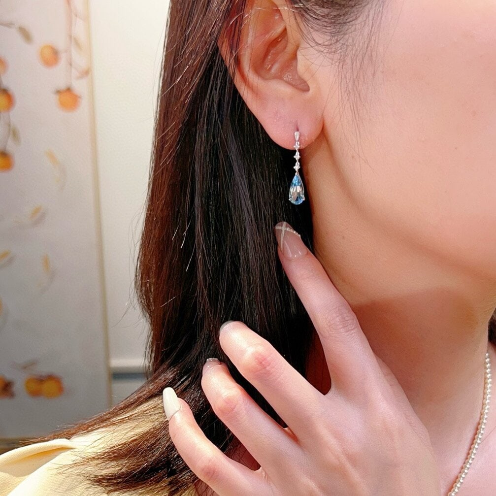 14k Gold 2.63 Ctw Natural Aquamarine & Lab Grown Diamond Earrings - 3