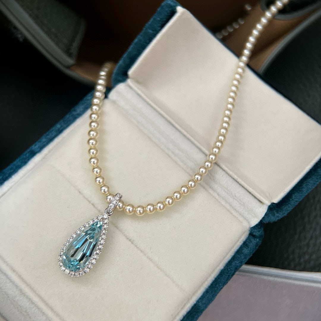 14k Gold 4.08 Ctw Natural Aquamarine & Lab Grown Diamond Pendant( Without Chain ) - 3