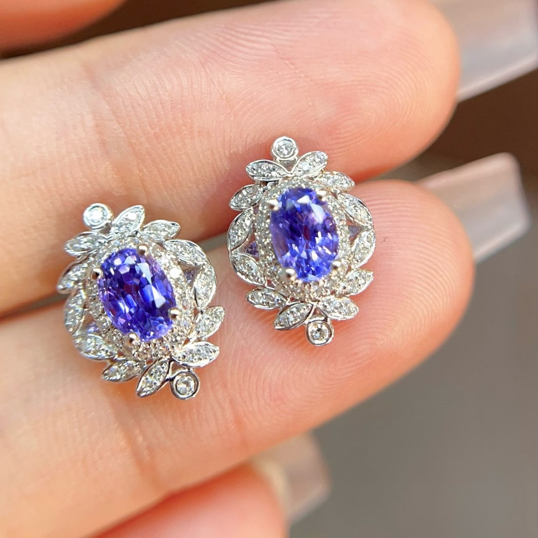 14k Gold 1.63 Ctw Natural Sapphire & Diamond Earrings - 4