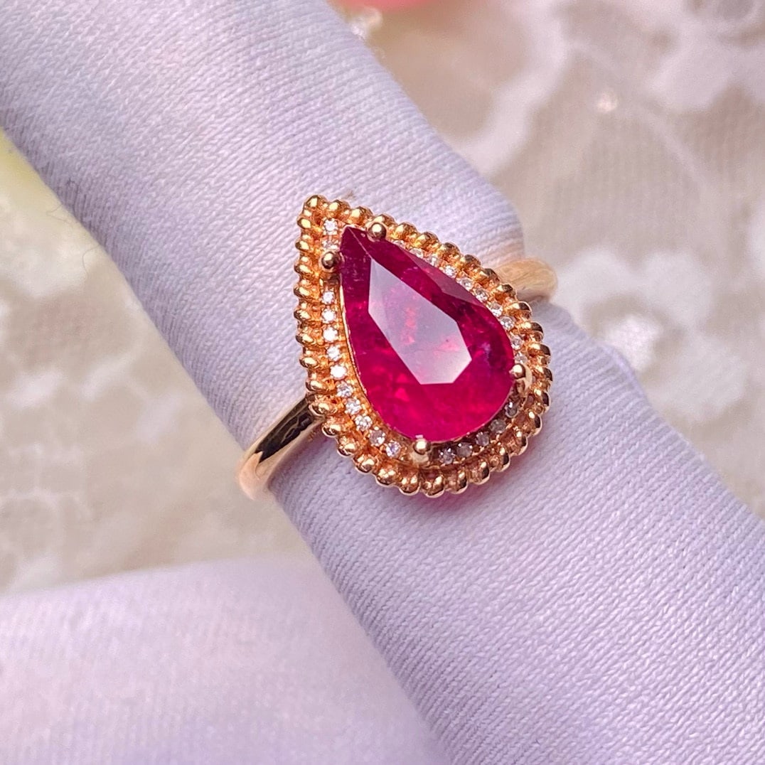 14k Gold 2.55 Ct Natural Tourmaline & Diamond Ring - 2