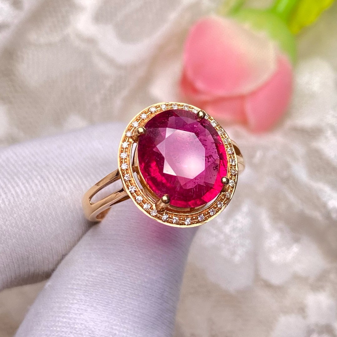 14k Gold 3.05 Ct Natural Tourmaline & Diamond Ring - 4