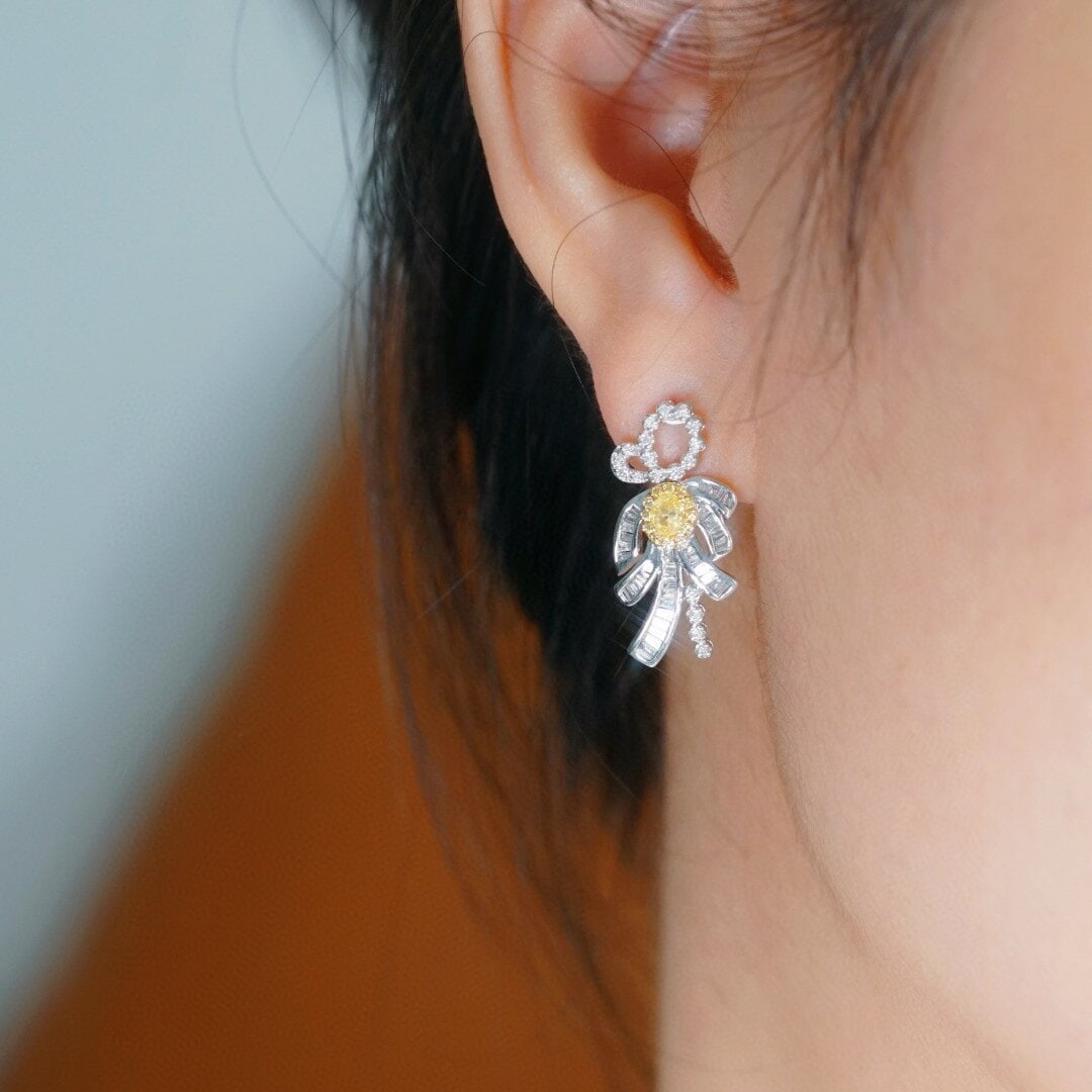 14k Gold 0.90 Ctw Natural Yellow Diamond & Diamond Earrings - 5