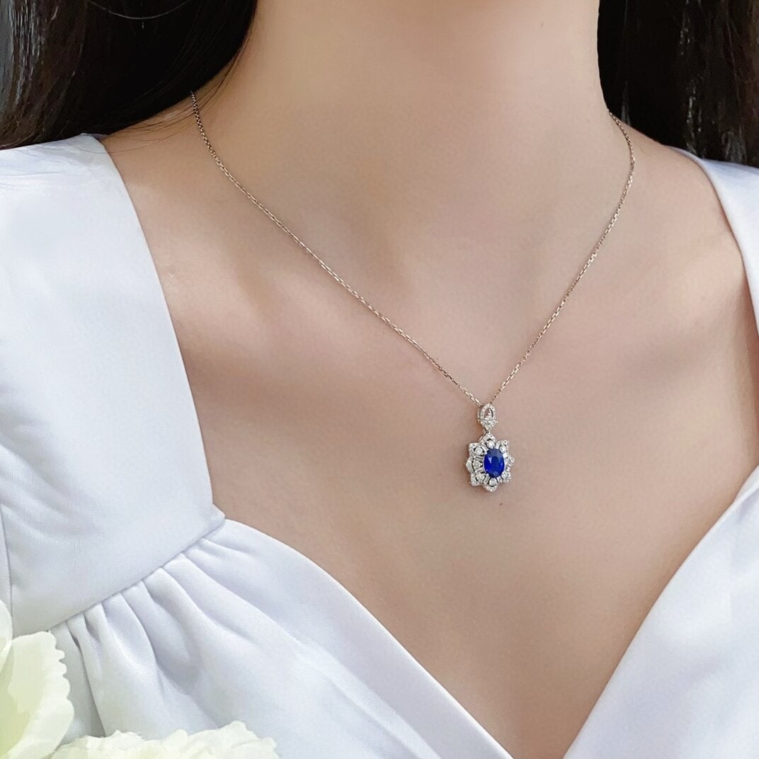 14k Gold 1.54 Ctw Natural Sapphire & Diamond Pendant( Without Chain ) - 3