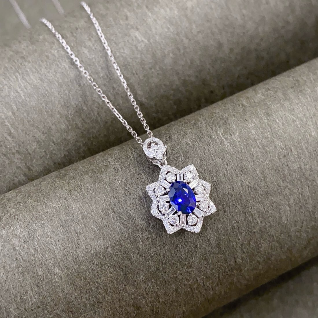 14k Gold 1.54 Ctw Natural Sapphire & Diamond Pendant( Without Chain ) - 4