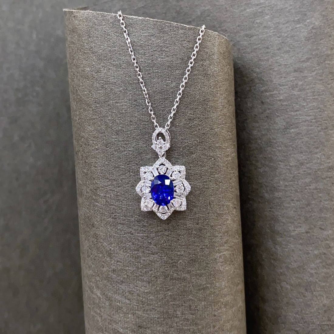 14k Gold 1.54 Ctw Natural Sapphire & Diamond Pendant( Without Chain ) - 5