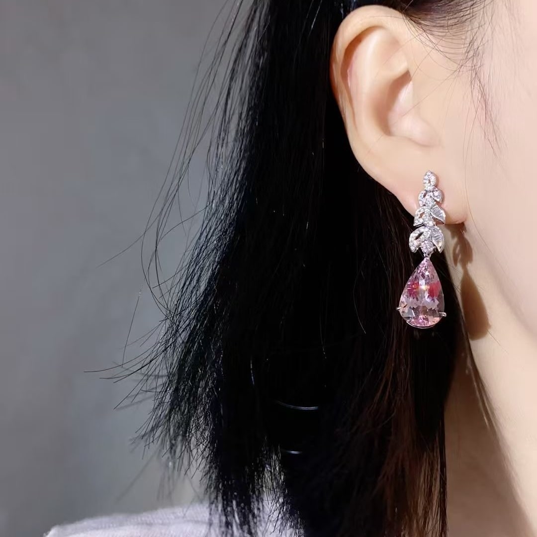 14k Gold 10.23 Ctw Natural Morganite & Diamond Earrings - 3